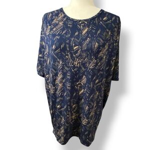 LuLaRoe Irma Navy and Gold Patterned Short Sleeve Top Oversized XS